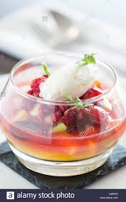 We require at least 24 hours notice for dietary requirements. Mixed Fruit Berry And Cream Dessert From A Fine Dining Restaurant Stock Photo Alamy
