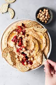Spicy Roasted Red Pepper Hummus Recipe Stuffed Peppers Food Red Pepper Hummus