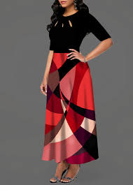 Geometric Print Half Sleeve Pocket Detail Maxi Dress Rotita Com 31 80 Fashion Dresses Online Maxi Dress Women S Fashion Dresses
