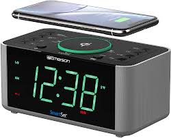 Shop for best music source with speaker dock & clock radio. Amazon Com Emerson Alarm Clock Radio And Qi Wireless Phone Charger With Bluetooth Compatible With Iphone Xs Max Xr Xs X 8 Plus 10w Galaxy S10 Plus S10e S9 All Qi Compatible Phones Er100202 Electronics