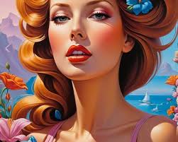 Images of the tropical connection, a revolutionary ilustration in green and  glowing mauve by Flavio Greco Paglia, vintage poster.