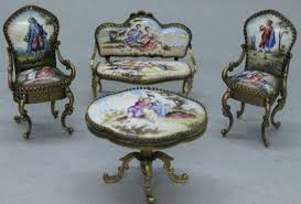 Viena Enamel Miniature Austria Furniture Set H 1 3 4 To H 2 3 4 650x441 Vintage Miniatures Miniatures Antique Dollhouse
