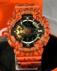 The orange body and watch bands are covered in dragon ball illustrations and graphic elements, including scenes of training and growth for son goku. G Shock Dragonball Z Ga 110jdb 1a4 Limited Edition Watch Ready To Ship 889232272023 Ebay