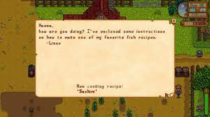 I got fish taco instead of sashimi recipe from linus. How To Learn Sashimi Recipe Stardew Valley Youtube