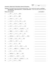Writing and balancing equations worksheet. Chemistry Balancing Classifying Chemical Equations