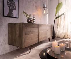 Inmarwar Solid Wooden Sideboard Cabinet For Living Room Kitchen Side Board With 3 Door Cabinet Storage Acacia Wood Iron Brown Amazon In Home Kitchen