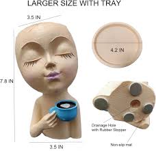 NOGIS Face Flower Pots Head Planter, Cute Resin Planters for Indoor Outdoor  Plants, Funny Succulent Face Vase with Drainage Hole and Tray (Brown)