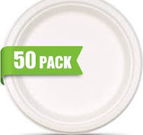 Green Earth - Natural Bagasse (Sugarcane Fiber) Tree Free 10" Paper Plate /  Biodegradable / Compostable (50 Counts Disposable Plates）