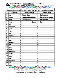 Comparatives And Superlatives Fill In Chart