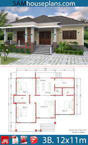 House Plans 12x11m With Full Plan 3beds House Plans Free Downloads Affordable House Plans House Plan Gallery Family House Plans