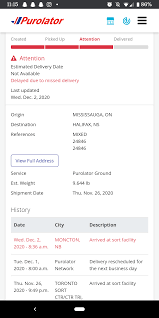 Has anyone here been having problems with Purolator? Its said that it was  delayed due to missed delivery for the past week now but it also hasnt  moved from Moncton. : rhalifax
