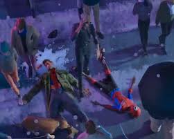 In Spider Man Into The Spider Verse 2018 Right After The Chase Scene With The Police And Miles Carrying Peter B Parker You Can See Stan Lee Walking By Them Making This Two Cameos