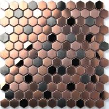 Black And Gold Tiles Hexagon Stainless Steel Brushed Mosaic Tile Bronze Copper Color Black Bathroom Shower Floor Tiles Tstmbt021 Shower Floor Tile Bronze Tiles Metal Mosaic Tiles