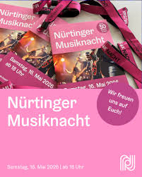 Am Samstag, 16. Mai 2026 rocken wir Nürtingen! 🫵🤩😎 Seid mit am Start und  sichert Euch Euren Einlassbändel im Vorverkauf. 🎸🎷🎤 Alle Infos zu den  Vorverkaufsstellen unter: www.nuertingen.de/musiknacht