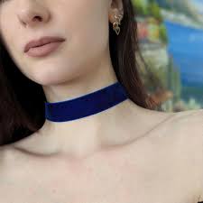 Navy Blue Velvet Wide Choker Necklace