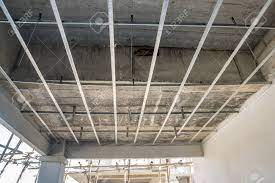 Gypsum board can be installed to both metal and wood framing using nails, screws or adhesives in combination with nails or screws. Install Metal Frame For Plaster Board Ceiling At House Under Stock Photo Picture And Royalty Free Image Image 95763192