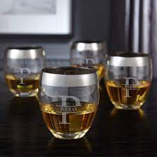 The sophisticated silver rim gives each glass a bold retro style. Oakmont Silver Rim Engraved Whiskey Glasses Set Of 4 Personalized Gifts Stores