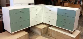 Custom L Shaped Corner Dresser In White Lacquer With Custom Green Accents Dresser Bedroom Handmade Interior Corner Dresser Home Office Design House Design