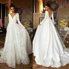 Cw256 Classy Long Sleeve Deep V Neck Wedding Dress Long Sleeve Bridal Dresses Backless Bridal Gowns Wedding Dresses Uk