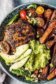 Chili Chicken Burger Bowls With Avocado Pesto Recipe Chicken Burgers Ground Chicken Burgers Clean Eating Recipes