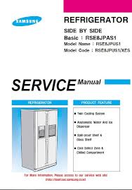 D) somewhere on the back of the refrigerator, usually very high or very low, or possibly on any wiring diagram that may be pasted to the back of the refrigerator. Samsung Rse8jpus Rse8jpus1 Refrigerator Original Service Repair Manual In 2021 Repair Guide Repair Samsung Refrigerator