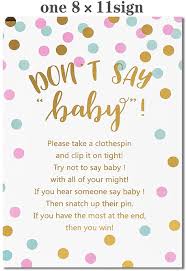 Buy Baby Shower Clothespin Game Includes One 8 11 Don T Say Baby Sign And 60 Mini Yellow Clothespins 60 Mini Baby Pacifiers Online In Indonesia B08zyc23y7