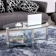 Clean lines make it a versatile piece that fits with practically any decor. Tempered Glass Oval Side Coffee Table Shelf Chrome Base Living Room Black Us For Sale Online Ebay
