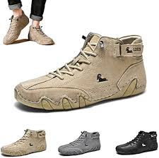 Botas altas italianas de camurça feitas à mão com, sapatilhas masculinas  casuais de couro macio e respiráveis ​​antiderrapantes (Khaki,US-8) |  Amazon.com.br