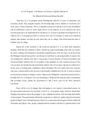 Education is not limited to the four corners of the classroom. A Position Paper On K Docx Erwin Bonifacio Docx A Position Paper On K 12 Program By Erwin G Bonifacio Introduction The Department Of Education Deped Course Hero