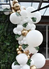 White And Gold Balloon Garland Tropical Baby Shower Balloon Decorations Balloons