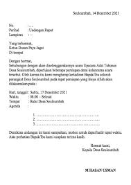 Jika kita terjemahkan bebas sehubungan akan dilaksanakannya pengajian akbar desa slawa, kami mengundang saudara/i demikianlah beberapa contoh surat undangan rapat contoh surat undangan resmi semoga dapat. Contoh Surat Undangan Rapat Desa Kelurahan Media Desa