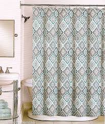Peri Fabric Shower Curtain Lilian Tile Floral Aqua Grey Teal Taupe White New Patterned Shower Curtain Fabric Shower Curtains Stylish Shower Curtain