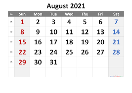 Free Printable August 2021 Calendar Premium In 2020 Calendar Printables Printable Calendar Numbers Calendar With Week Numbers