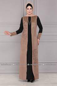 Moda Selvim Yelek Gorunumlu Suet Elbise Ygs6157 Vizon Musluman Modasi Abaya Tarzi Moda Stilleri