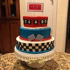 Race Car Theme Baby Shower Cake Https Www Facebook Com Sweetnsassycakesbyeva Baby Shower Cakes For Boys Automobile Baby Shower Baby Boy Shower