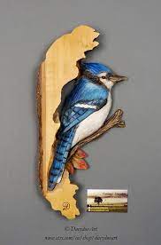 Blue Jay With Landscape And Bark Handcarved In Basswood And Painted By Hand Wall Art Lodge Deco With Birds Father S Day Peaceful Joyful Gift Art Lodge Wood Carving Patterns Hand Painted Wall Art