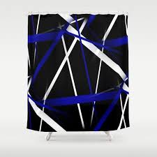 Black White And Blue Curtains Seamless Royalblueandwhite Stripes On A Blackbackground Showercurtain By Taiche Society6 Stop Designer Shower Curtains Black Backgrounds Blue And White