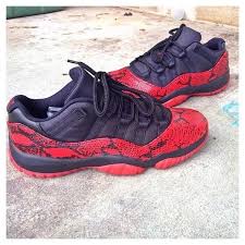 Jordan 11 Red Black And White Low Top Air Jordan 11 Low Red Python Customs Air Jordans Nike Shoes Outlet Custom Jordans
