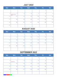 July August September 2022 Calendar With Holidays Four Quarters In 2020 Printable Calendar July January February March Holiday Printables