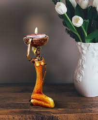 Village Lady Candle Stand Copper