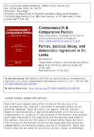 Pdf Parties Political Decay And Democratic Regression In Sri Lanka