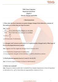 Important Questions For Cbse Class 12 Physics Chapter 1 Electric Charges And Fields