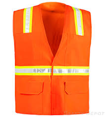 Non ansi high visibility safety vest 100% polyester zipper front closure two inside front pockets two chest pockets for pens and tools two front lower flap pockets with velcro closure. Colored Safety Vests