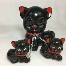 Black Baby Kittens With Green Eyes Vintage Redware Black Mother Cat And Kittens On Chain Japan Green Eyes Ceramic By Blueheavenvintage On Etsy In 2020 Cats And Kittens Mother Cat Kittens