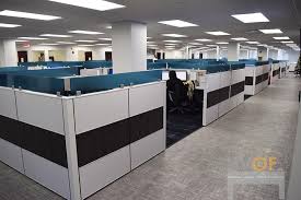 Office Design Cubical Modern Office Work Area Corporate Office Blue Accents Blue Glass On Cubical White Grey And B Office Remodel Office Design Interior