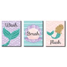 Let S Be Mermaids Kids Bathroom Rules Wall Art 7 5 Inches X 10 Inches Set Of 3 Signs Wash Brush Flush Walmart Com Walmart Com