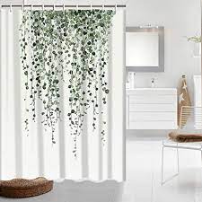 Amazon Com Maccyafst Shower Curtain Green Eucalyptus Leaves Bathroom Curtain Watercolor Pl Floral Shower Curtains Fabric Shower Curtains Green Shower Curtains