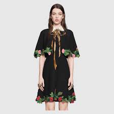 Gucci Embroidered Wool Silk Cape Dress Fashion Clothes Women Fashion Womens Midi Dresses