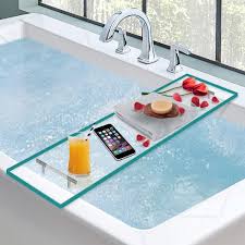 4.5 out of 5 stars. Amazon Com Luxury Bathtub Caddy Clear Acrylic Bath Tray With Rust Proof Stainless Steel Handles Bath Accessories Tray Bath Tub Organizer For Soap Wine Glass Book Tablet Towel And More Turquoise Home Kitchen