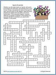 (3 sets of multiple choice tests with answer key). Sports Crossword Puzzles For Word Play Fun